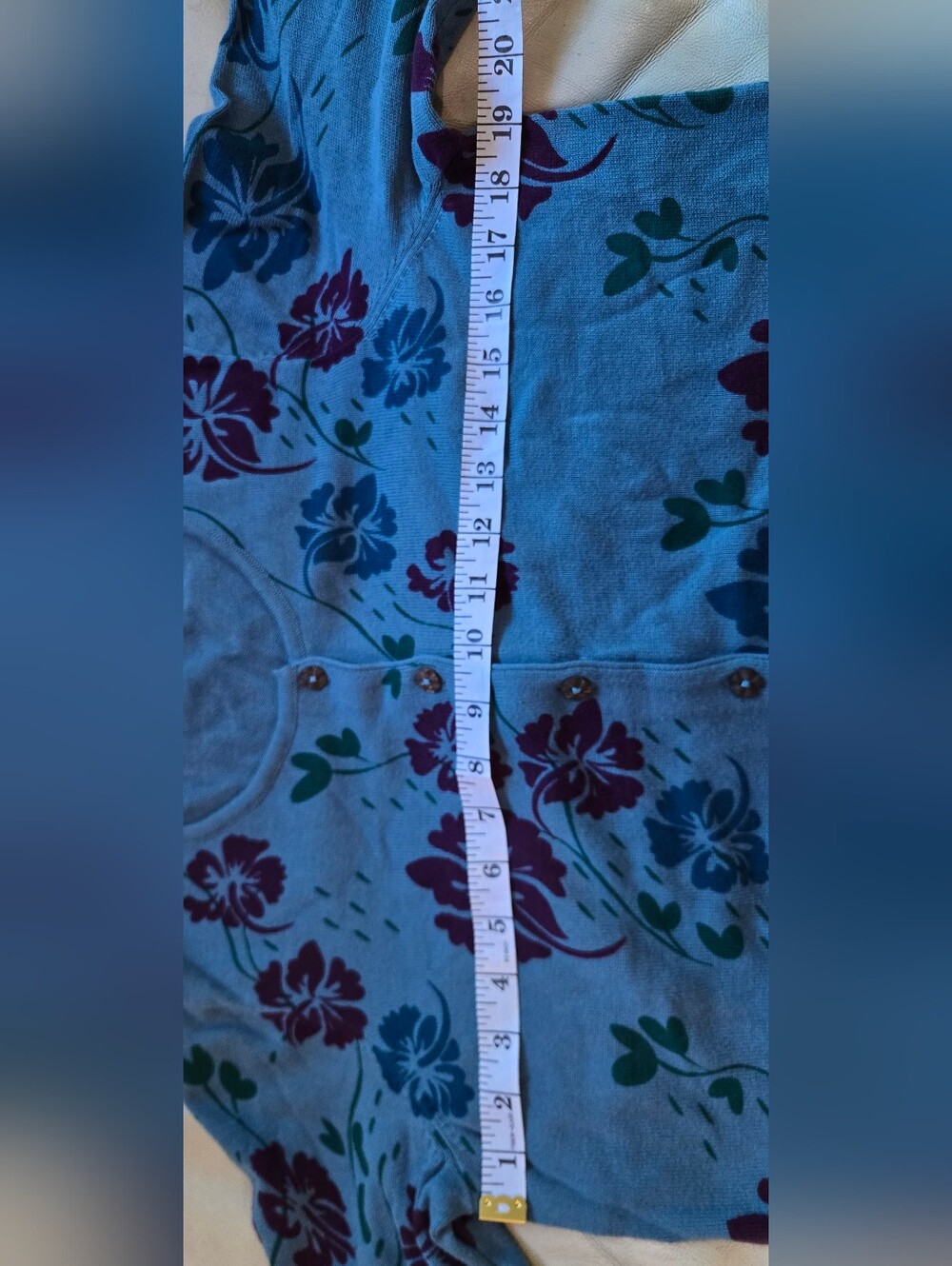 Gudrun Sjöden Slate Blue Floral Cardigan with Burgundy and Teal Motifs - Picture 7 of 7